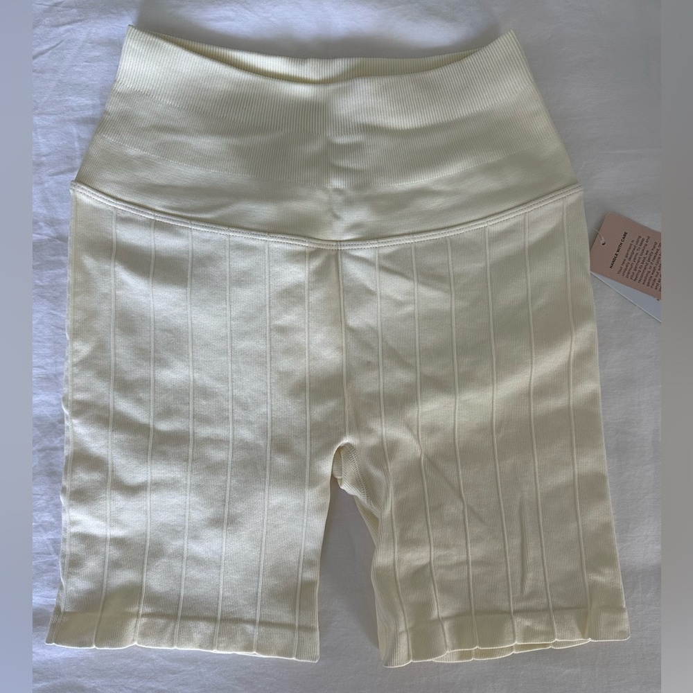 Cream Ribbed Biker Shorts